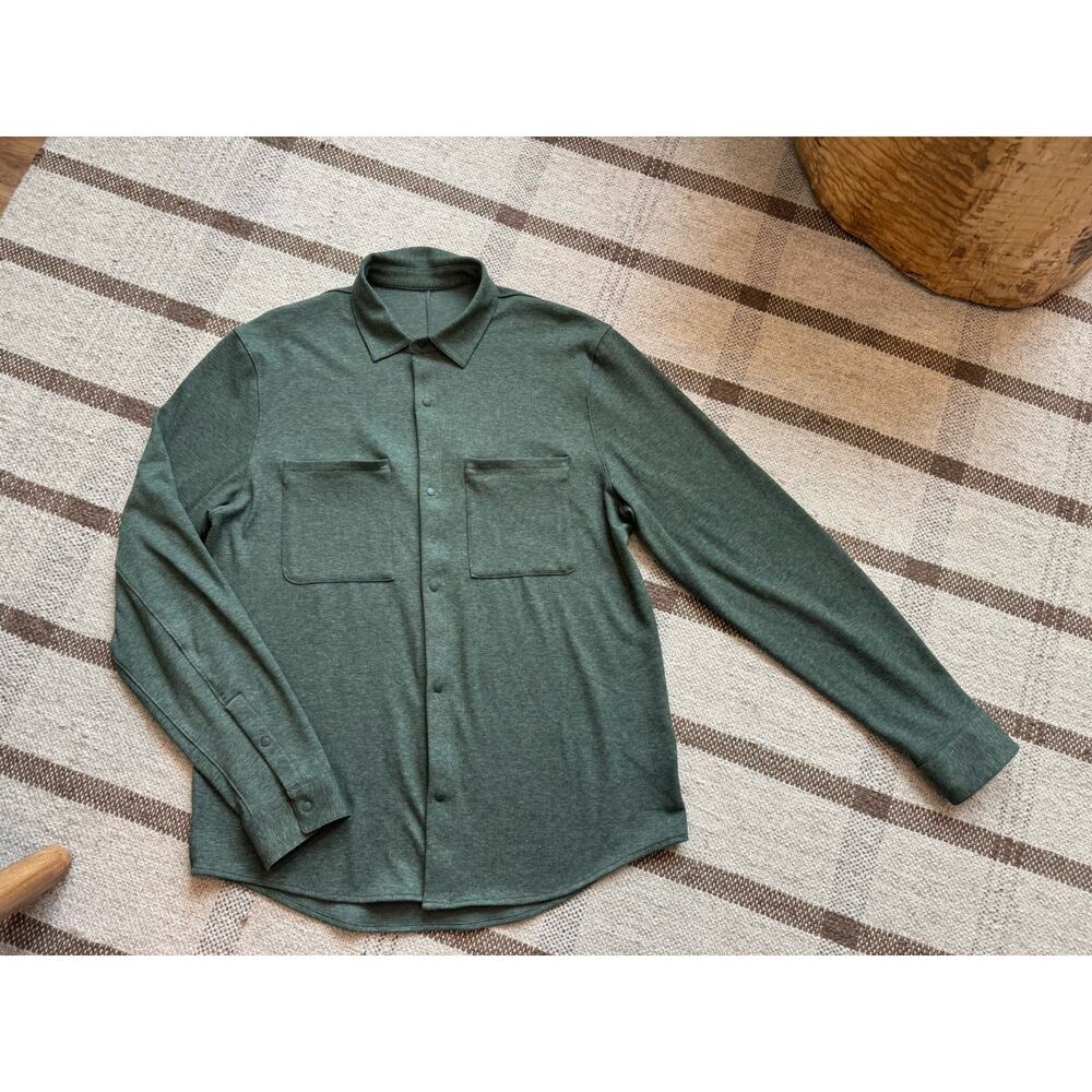 Lululemon Men’s Brushed Soft Knit Overshirt Heathered Green Large Long Sleeve